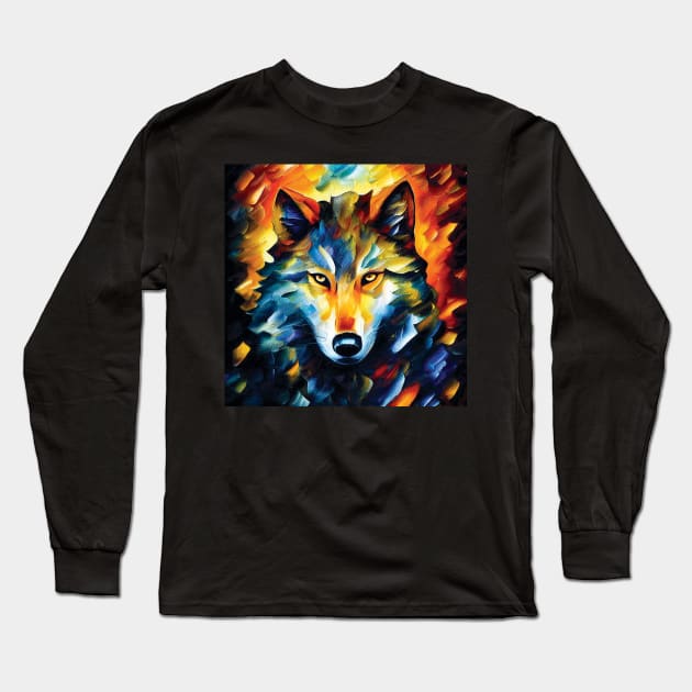 Wolf in Bright Colours. Bold Striking Painting Long Sleeve T-Shirt by Geminiartstudio